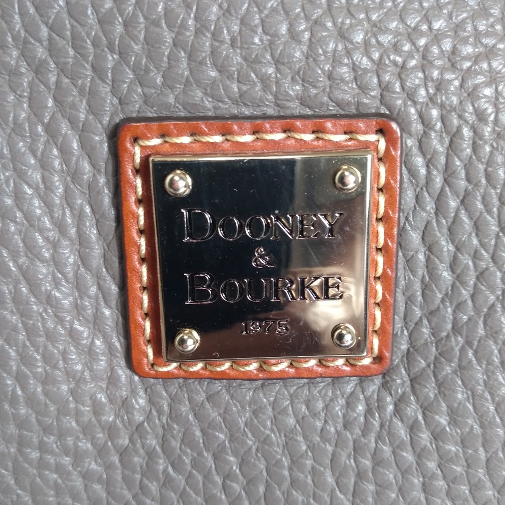 Authentic Dooney & Bourke Brenna Pebble Grain Grey & Brown Leather  Satchel - Picture 4 of 16